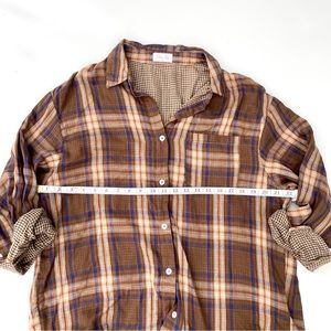 Pink Lily Brown and Blue Plaid Shirt, L